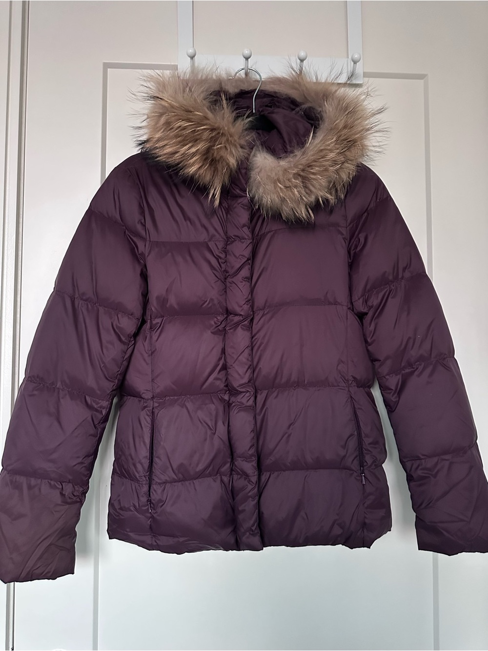 Joseph Women's Puffer Coat with Fur Hood in Plum